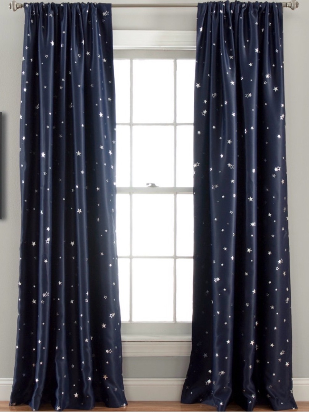 Lush Navy Silver Star Blackout Room Darkening Curtains Set of 3 Panels 48x84